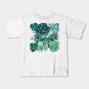 Flamingos and tropical leaves Kids T-Shirt